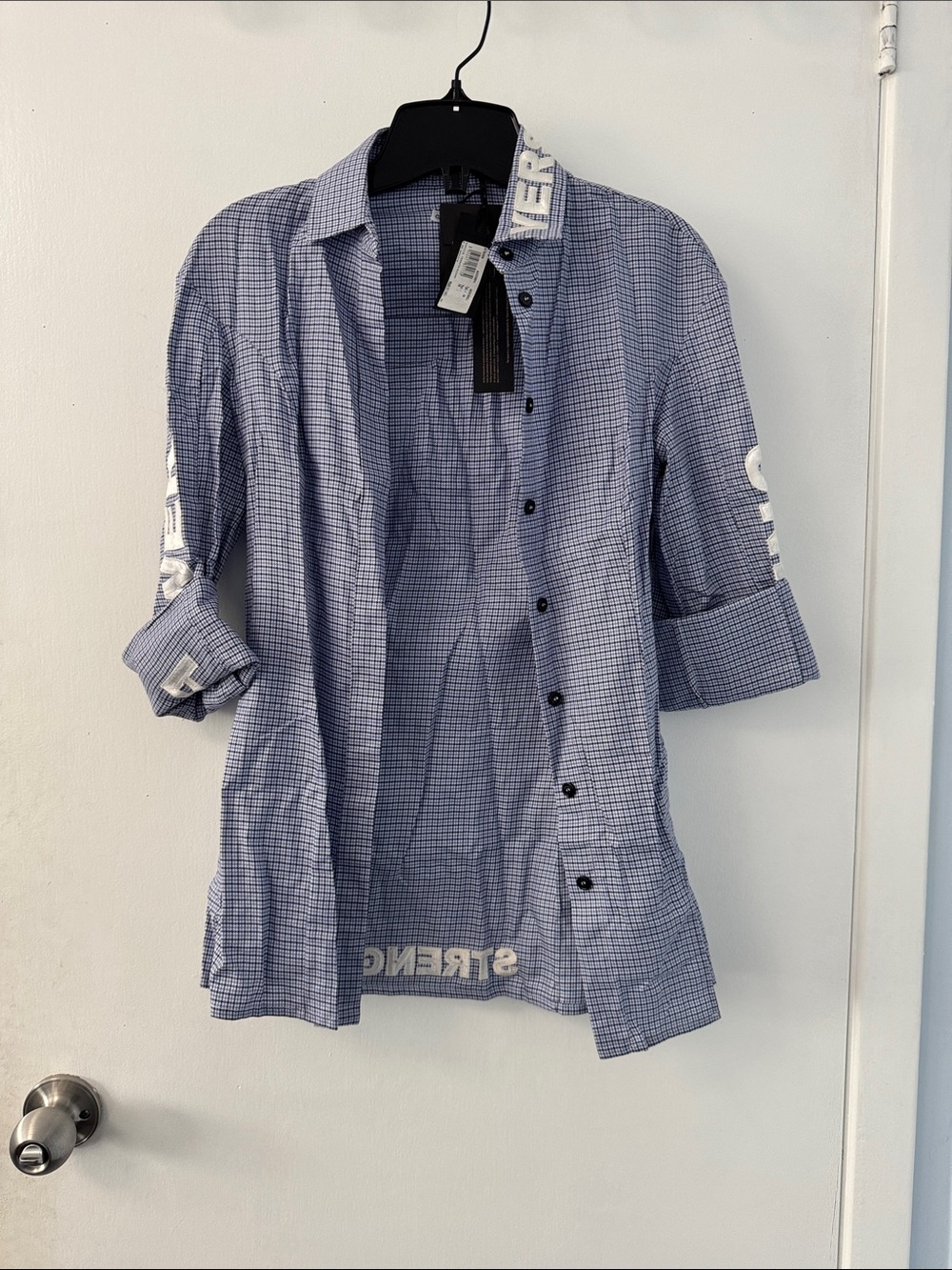 Versace Blue Gingham Women’s Button-Down Shirt